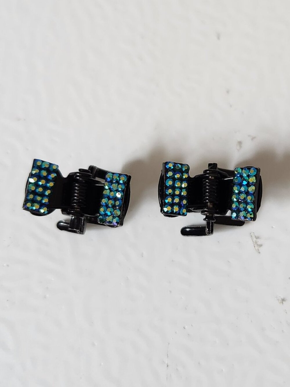 Blue Rhinestone Mini Hair Clips - Set of 2